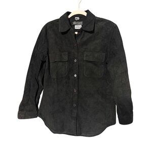 Erez Levy Black Suede Long Sleeve Shirt Button Front Pockets